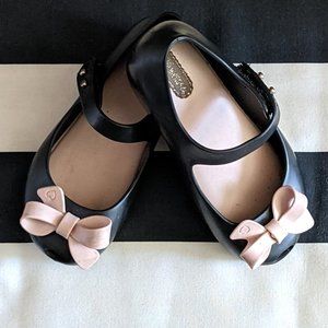 Mini Melissa Mary Janes Black Crean Bow Girls Size US 9 EUR 25